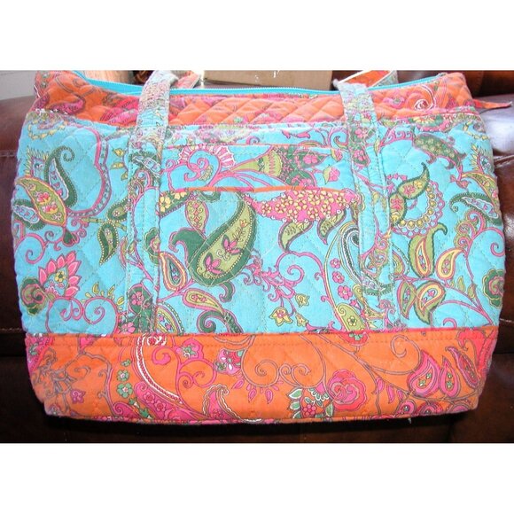 Lily Waters Handbags - Lily Waters Quilted Paisley Tote Bag With Pink Lining
